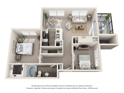 Floor plan for 1 bed, 1 bath, 914 sqft